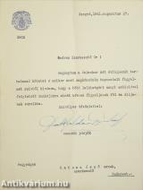 Glattfelder Gyula csanádi püspök által Katona Jenőnek részére írt levél (aláírt példány)