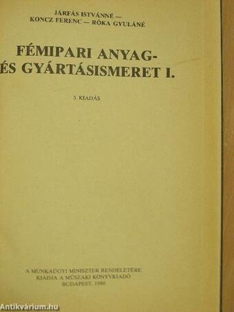 Fémipari anyag- és gyártásismeret I.