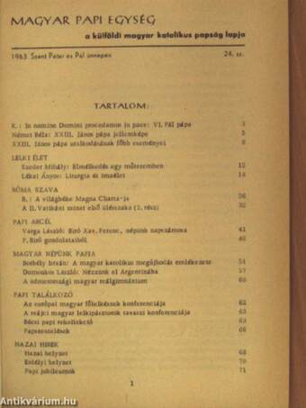 Magyar Papi Egység 1963 Szent Péter és Pál ünnepén