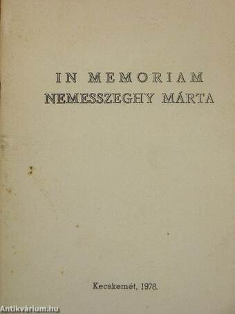 In memoriam Nemesszeghy Márta