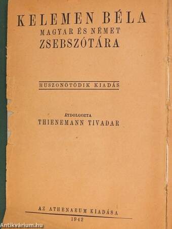 Kelemen Béla magyar és német zsebszótára I-II.