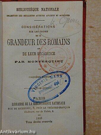 Considérations sur les causes de la Grandeur des Romains et de leur décadence