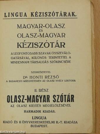 Magyar-olasz és olasz-magyar kéziszótár II.