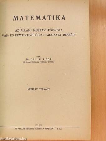 Matematika/Matematika II./Matematika/Matematika/Matematikai példatár