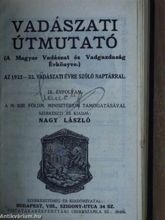 Vadászati Útmutató 1932-33.