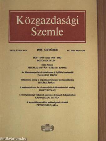 Közgazdasági Szemle 1985. október