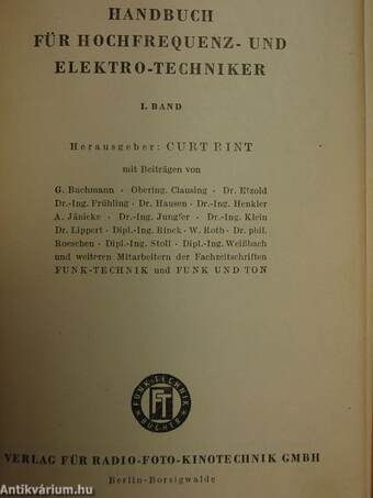 Handbuch für Hochfrequenz- und Elektro-Techniker I.