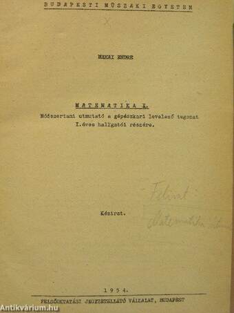 Matematika I./Matematika I./Módszertani útmutató Matematika II.-höz/Módszertani útmutató Matematika II.-höz/Módszertani útmutató Matematika II.-höz/Matematika III./Matematika III.