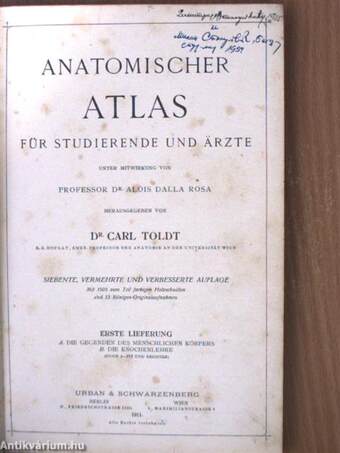 Anatomischer Atlas für studierende und Ärzte I. 