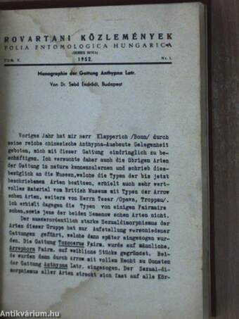 Rovartani Közlemények 1952/1-8.