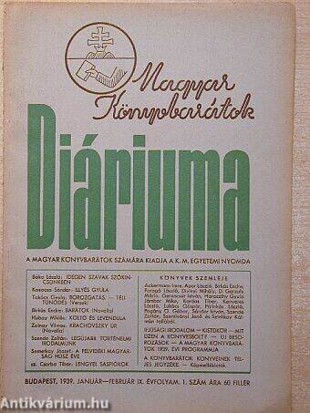 Magyar Könyvbarátok Diáriuma 1939. év 1. szám