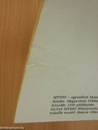 Magyarhoni Földtani Társulat programfüzete 1989. március