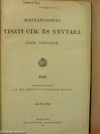 Magyarország tiszti cím- és névtára 1928.