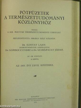 Természettudományi Közlöny 1935. január-december/Pótfüzetek a Természettudományi Közlönyhöz 1935. január-december