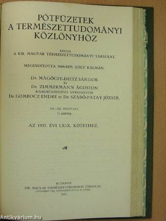 Természettudományi Közlöny 1937. január-december/Pótfüzetek a Természettudományi Közlönyhöz 1937. január-december