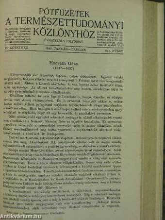 Természettudományi Közlöny 1941. január-december/Pótfüzetek a Természettudományi Közlönyhöz 1941. január-december