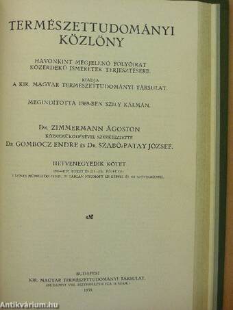 Természettudományi Közlöny 1939. január-december/Pótfüzetek a Természettudományi Közlönyhöz 1939. január-december