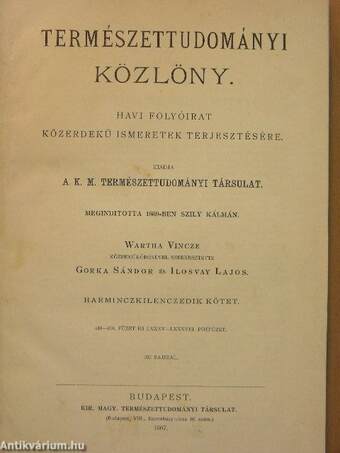 Természettudományi Közlöny 1907. január-december