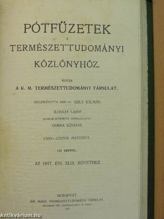 Természettudományi Közlöny 1917. január-december/Pótfüzetek a Természettudományi Közlönyhöz 1917. január-december