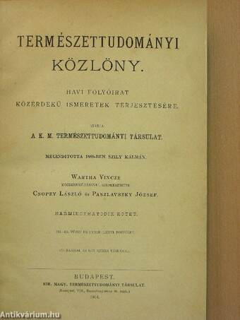 Természettudományi Közlöny 1904. január-december