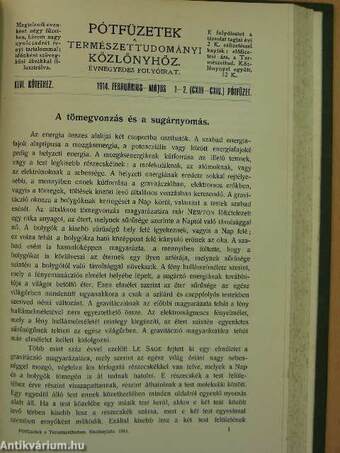 Természettudományi Közlöny 1914. január-december/Pótfüzetek a Természettudományi Közlönyhöz 1914. január-december