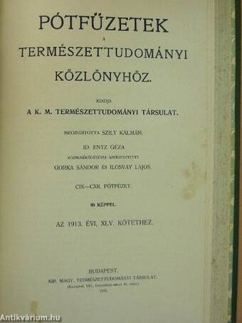 Természettudományi Közlöny 1913. január-december/Pótfüzetek a Természettudományi Közlönyhöz 1913. január-december