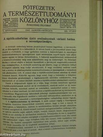 Természettudományi Közlöny 1942. január-december/Pótfüzetek a Természettudományi Közlönyhöz 1942. január-december