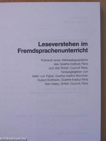 Pariser Werkstattgespräch 1978 Leseverstehen im Fremdsprachenunterricht