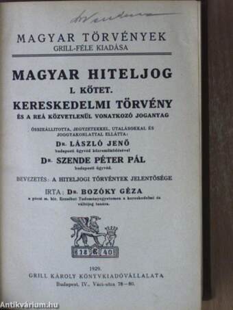 Magyar hiteljog I.