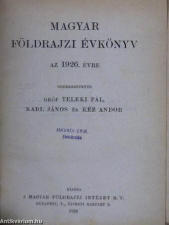 Magyar földrajzi évkönyv az 1926-1928. évre
