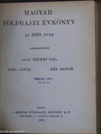 Magyar földrajzi évkönyv az 1926-1928. évre