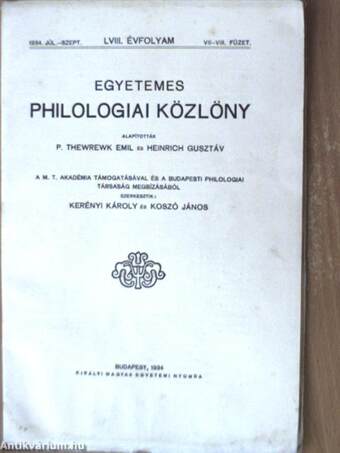 Egyetemes Philologiai Közlöny 1934. július-szeptember