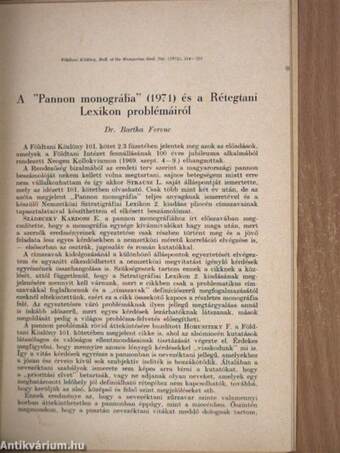 A "Pannon monográfia" (1971) és a Rétegtani Lexikon problémáiról