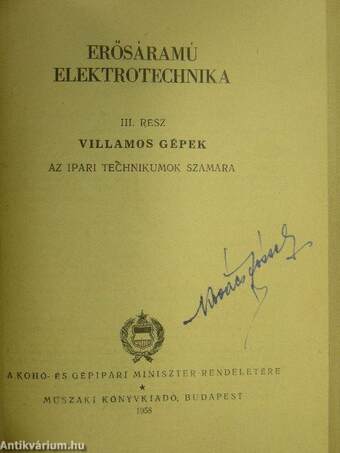 Erősáramú elektrotechnika I./Erősáramú elektrotechnika III.