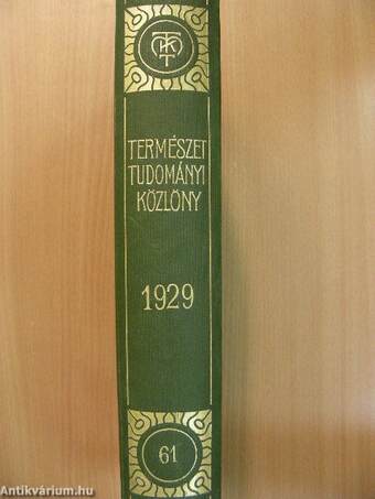 Természettudományi Közlöny 1929. január-december/Pótfüzetek a Természettudományi Közlönyhöz 1929. január-december