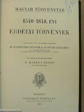 1540-1848. évi erdélyi törvények