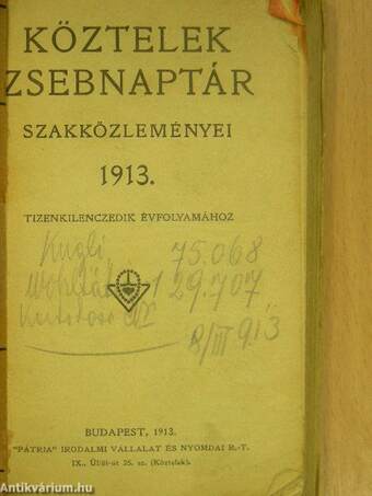 Köztelek zsebnaptár szakközleményei 1913