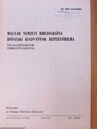 Magyar Nemzeti Bibliográfia Időszaki Kiadványok Repertóriuma 1982. január-december/Index