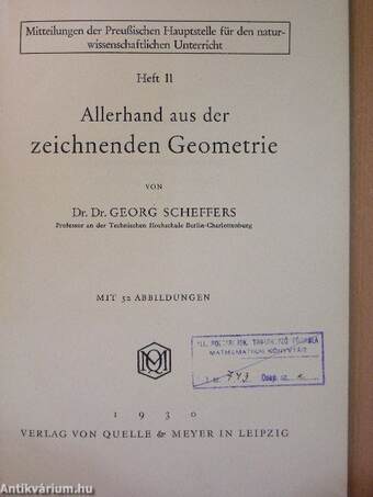 Allerhand aus der zeichnenden Geometrie