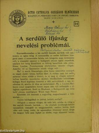 A serdülő ifjúság nevelési problémái