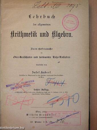 Lehrbuch der allgemeinen Arithmetik und Algebra (gótbetűs)
