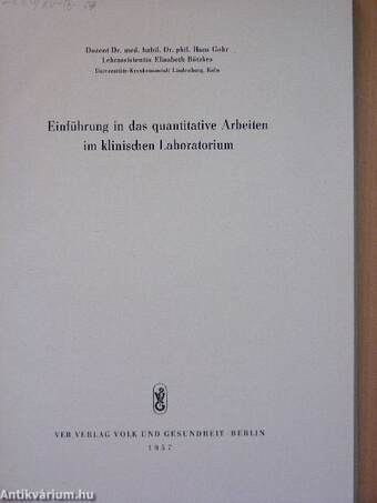 Einführung in das quantitative Arbeiten im klinischen Laboratorium