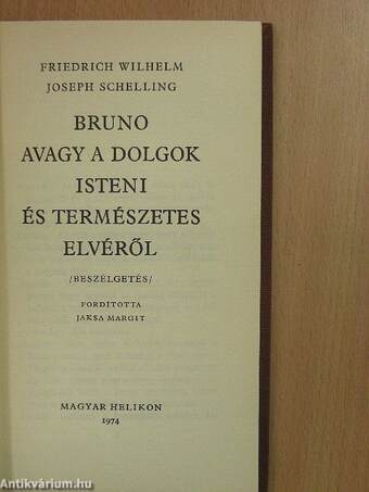 Bruno avagy a dolgok isteni és természetes elvéről