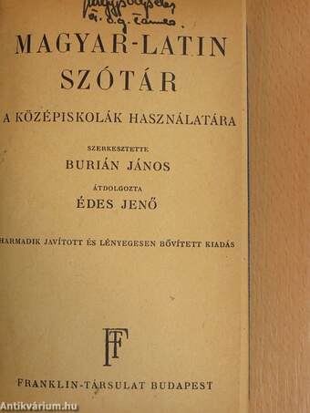 Magyar-latin/latin-magyar szótár I-II.