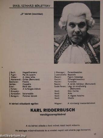 Az Operaház és az Erkel Színház tájékoztatója az 1975-76-os évad bérleteiről