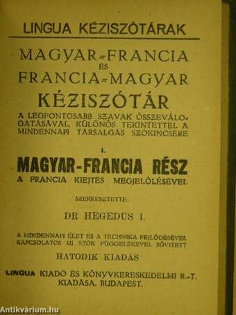 Magyar-francia és francia-magyar kéziszótár