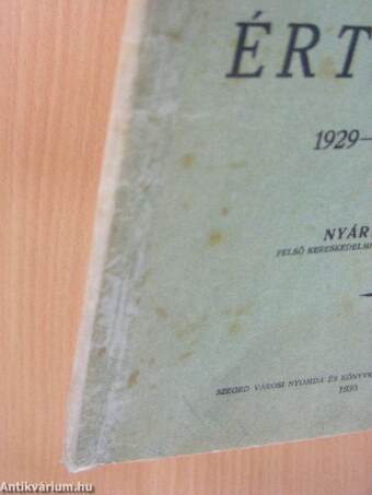 Szeged Sz. Kir. Város négyévfolyamu női felső kereskedelmi iskolájának és a vele kapcsolatos egyéves női kereskedelmi szaktanfolyamának értesítője 1929-30. tanévről