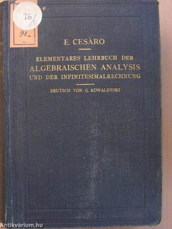 Elementares lehrbuch der Algebraischen Analysis und der Infinitesimalrechnung