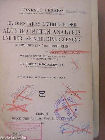 Elementares lehrbuch der Algebraischen Analysis und der Infinitesimalrechnung