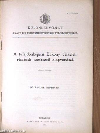 A tulajdonképeni Bakony délkeleti részének szerkezeti alapvonásai